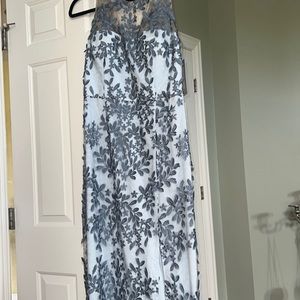 Blue floral print, slit in dress